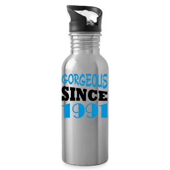 Gorgeous since 1991 - Water bottle with straw - silver - Right
