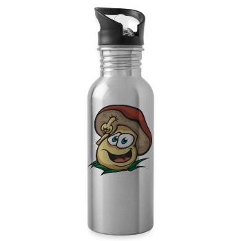 Cooler Pilz große Augen Zeigefinger Aufpassen Gras - Trinkflasche mit integriertem Trinkhalm - Lightsilver - Rechts