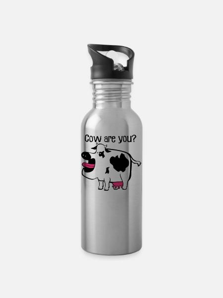 Cow are you? - Water bottle with straw - silver
