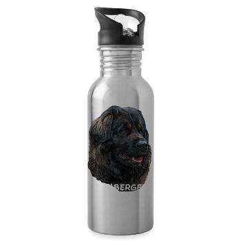 Leonberger,Hundekopf,Hunderasse,Hund,Hunderasse - Trinkflasche mit integriertem Trinkhalm - Lightsilver - Rechts