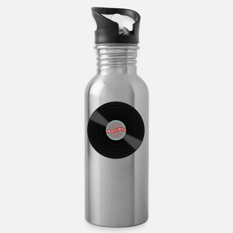 Retro Schallplatte Geschenkidee Musiker DJ Vinyl - Trinkflasche mit integriertem Trinkhalm - Lightsilver