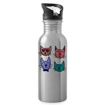 Bunte Katzen - Trinkflasche mit integriertem Trinkhalm - Lightsilver - Rechts