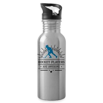 Hockey players are awesome, blue - Water bottle with straw - silver - Right