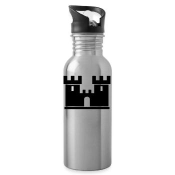 Castle Silhouette Drawing Gift Idea Middle Ages - Water bottle with straw - silver - Right
