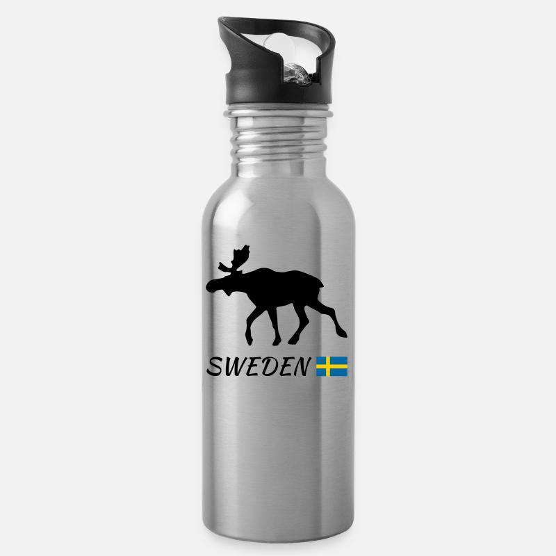 Elch, Schweden - Trinkflasche mit integriertem Trinkhalm - Lightsilver