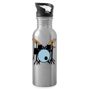 Drums Instrument Gift Idea Music Band - Water bottle with straw - silver - Right