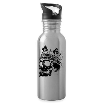 Skull with crown - Water bottle with straw - silver - Right