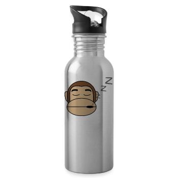 Affe Schläft Geschenk Idee - Trinkflasche mit integriertem Trinkhalm - Lightsilver - Rechts