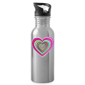 buntes Herz mit 3D-Effekt - Trinkflasche mit integriertem Trinkhalm - Lightsilver - Rechts