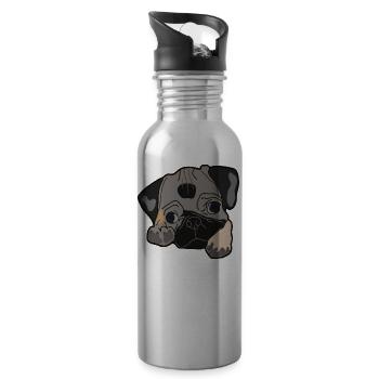 Mops Kopf Geschenk Idee - Trinkflasche mit integriertem Trinkhalm - Lightsilver - Rechts
