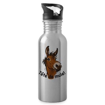 Mule, Tête de mule! (texte noir) - Gourde avec paille intégrée - argent clair - Droite