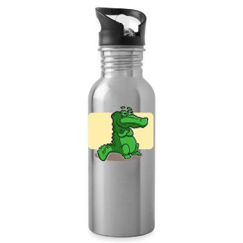 cute crocodile - Water bottle with straw - silver - Right