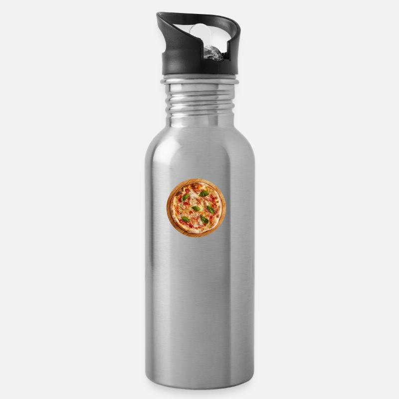 Leckere Pizza - Trinkflasche mit integriertem Trinkhalm - Lightsilver