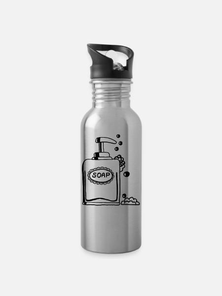 Savon, savon, distributeur de savon - Gourde avec paille intégrée - argent clair
