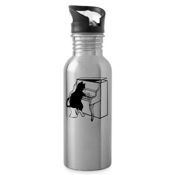 Cat piano music - Water bottle with straw - silver - Right