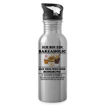 Ich bin ein Bakeaholic - Trinkflasche mit integriertem Trinkhalm - Lightsilver - Rechts