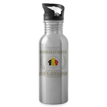 Never Underestimate Man BELGIUM png - Water bottle with straw - silver - Right