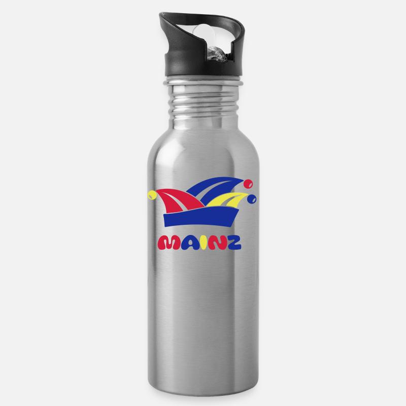 Fasching Narrenkappe Mainz 1, 2 oder 3 Farben - Trinkflasche mit integriertem Trinkhalm - Lightsilver