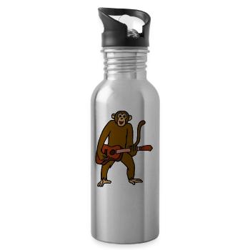 Monkey Playing Guitar Rock Guitarist Cartoon - Water bottle with straw - silver - Right