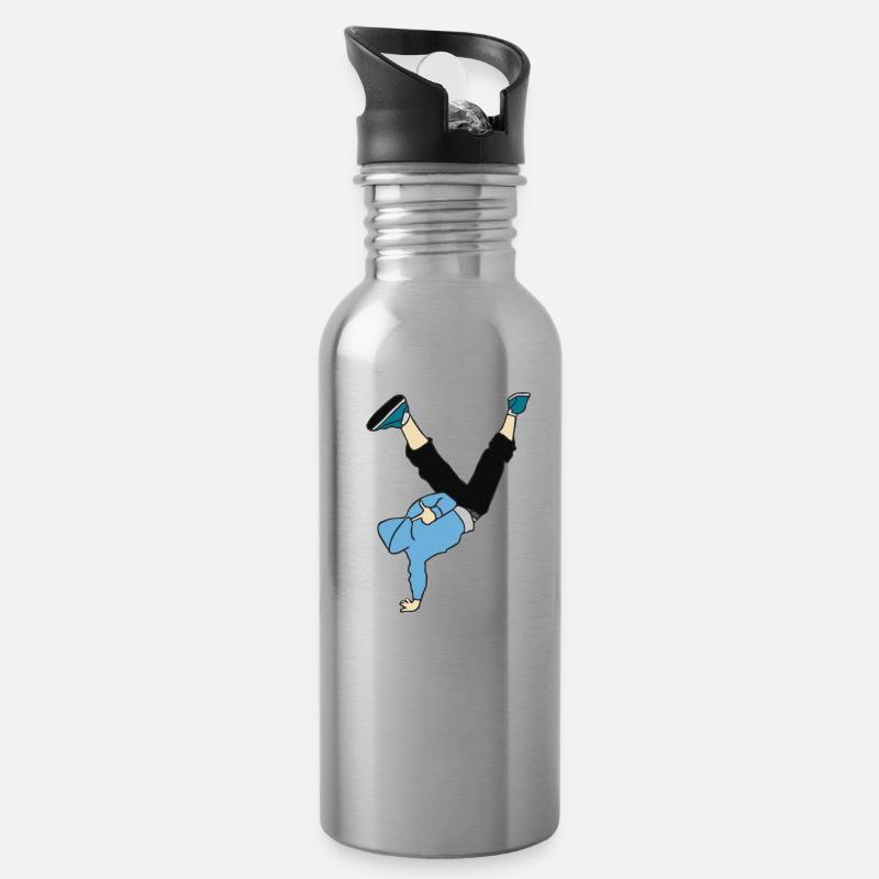 Breakdancer / Hip Hop - Trinkflasche mit integriertem Trinkhalm - Lightsilver