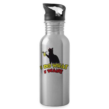 Katzenshirt: Ich mache was ich will! - Trinkflasche mit integriertem Trinkhalm - Lightsilver - Rechts