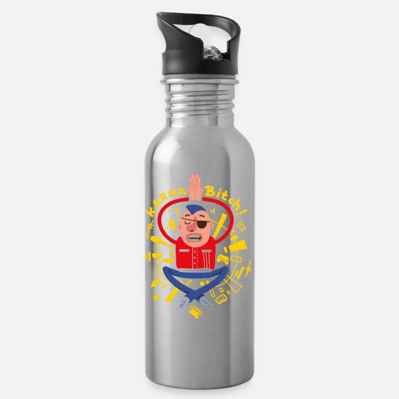 Meditierender Punk - Trinkflasche mit integriertem Trinkhalm - Lightsilver