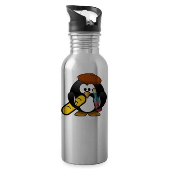 kleiner Pinguin in Frankreich - Trinkflasche mit integriertem Trinkhalm - Lightsilver - Rechts