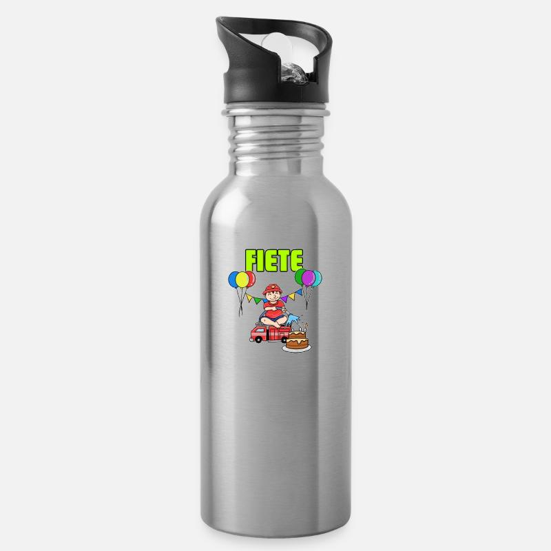 Feuerwehr Fiete Geschenk - Trinkflasche mit integriertem Trinkhalm - Lightsilver