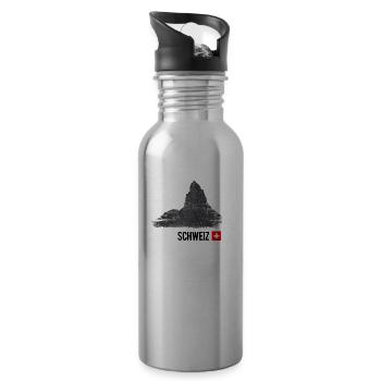 Schweiz - "Berge" - Trinkflasche mit integriertem Trinkhalm - Lightsilver - Rechts