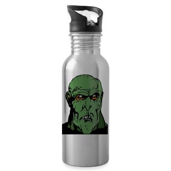 Green ugly man monster - Water bottle with straw - silver - Right