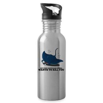 Manta Rochen / Manta Ray - Water bottle with straw - silver - Right