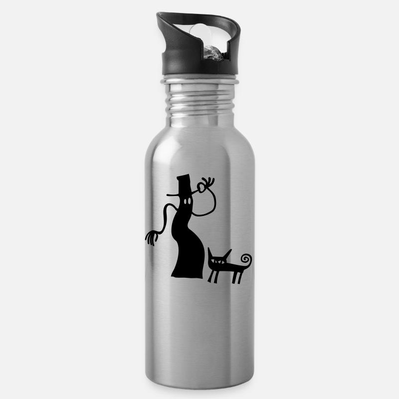 Hexe Katze Halloween Geschenk gruselig Silhouette - Trinkflasche mit integriertem Trinkhalm - Lightsilver