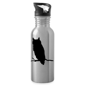 Owl silhouette animal gift branch night - Water bottle with straw - silver - Right