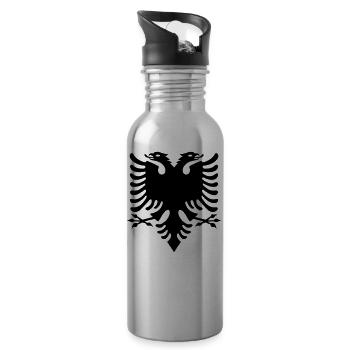 Double headed eagle emblem icon gift sign - Water bottle with straw - silver - Right