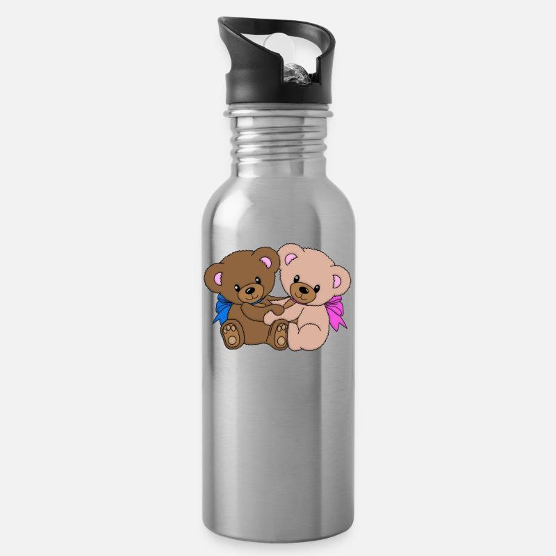 süße Teddys - Trinkflasche mit integriertem Trinkhalm - Lightsilver
