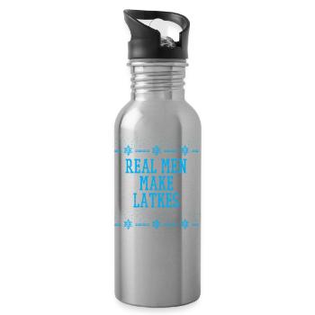 Ugly Hanukkah, Hanukkah, Festival of Lights, Gift - Water bottle with straw - silver - Right