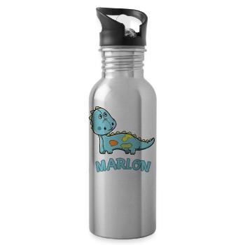Dinosaurier lustig Kind Marlon Geschenk Geburtstag - Trinkflasche mit integriertem Trinkhalm - Lightsilver - Rechts