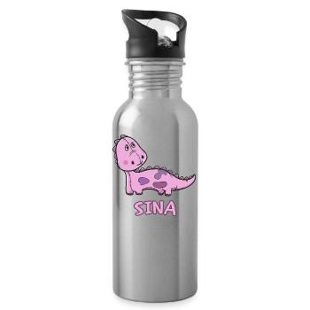 Dinosaurier lustig Kind Sina Geschenk Geburtstag K - Trinkflasche mit integriertem Trinkhalm - Lightsilver - Rechts