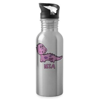 Dinosaur Funny Child Mia Gift Birthday Ko - Water bottle with straw - silver - Right