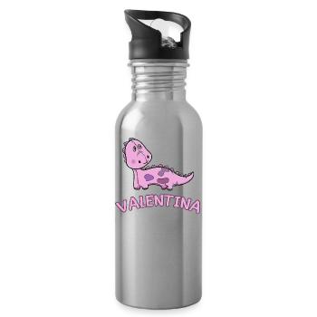 Dinosaure enfant drôle Valentina cadeau naissance - Gourde avec paille intégrée - argent clair - Droite