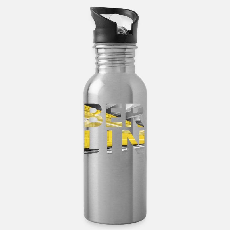 Berlin U Bahn - Trinkflasche mit integriertem Trinkhalm - Lightsilver