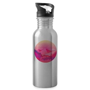 Berge Pyramide Sonne Wald - Trinkflasche mit integriertem Trinkhalm - Lightsilver - Rechts