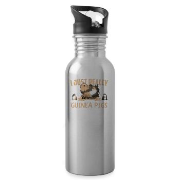 cochon Guinée cadeau animal cochon Guinée - Gourde avec paille intégrée - argent clair - Droite