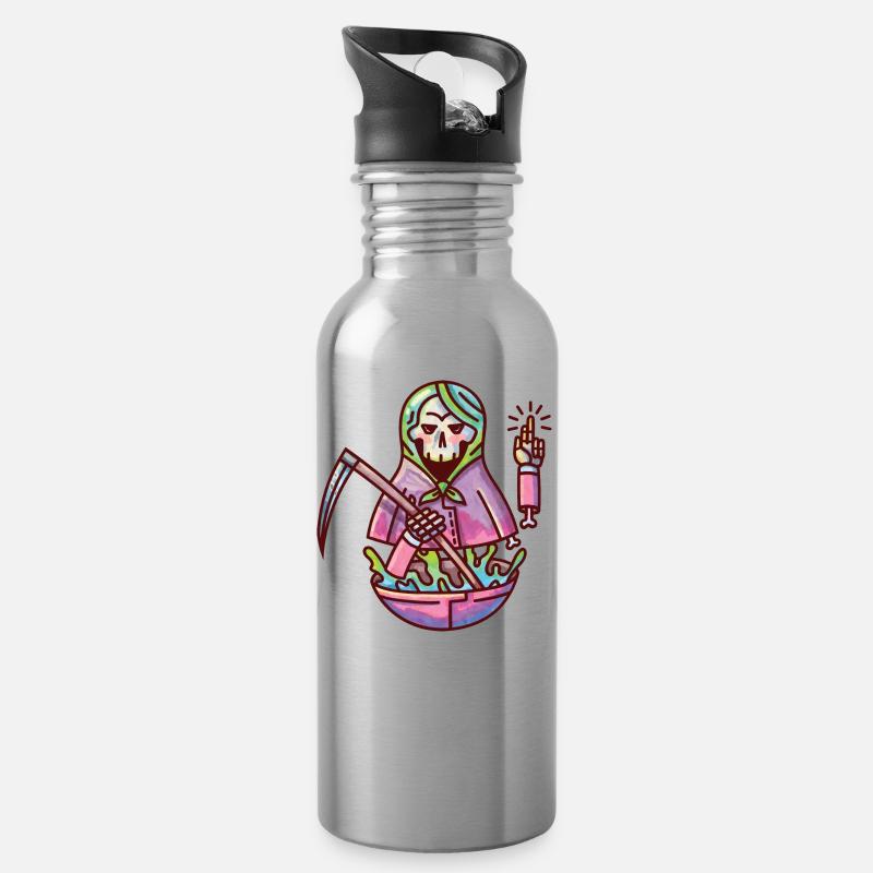 Eine Babuschka/ Matroschka mit Totenkopf und Gift - Trinkflasche mit integriertem Trinkhalm - Lightsilver