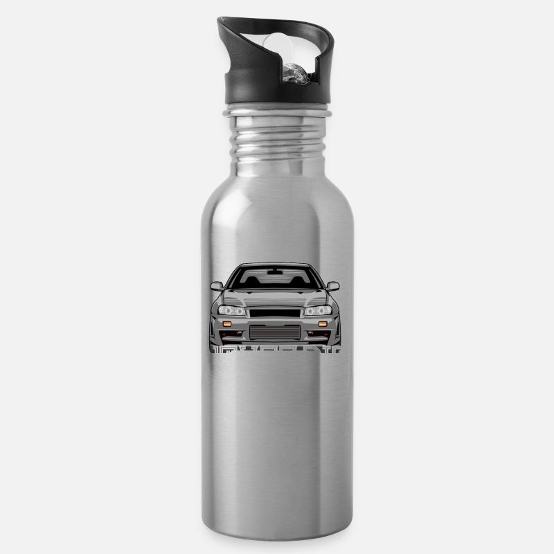Skyline R34 legends never die - Trinkflasche mit integriertem Trinkhalm - Lightsilver