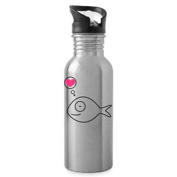 pink fish in love - Water bottle with straw - silver - Right