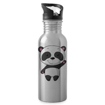 Santander ondulant Comic Panda - Gourde avec paille intégrée - argent clair - Droite