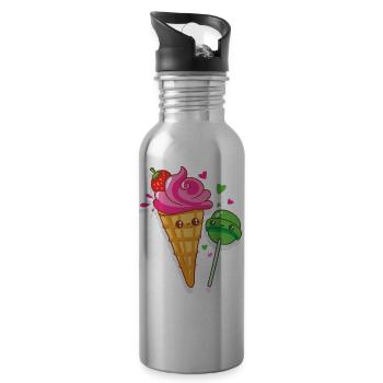 Fröhliches Eis und Lutscher sind verliebt - Trinkflasche mit integriertem Trinkhalm - Lightsilver - Rechts