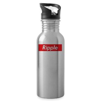 Ripple Red Rectangle Cryptocurrency XRP Blockchain - Water bottle with straw - silver - Right