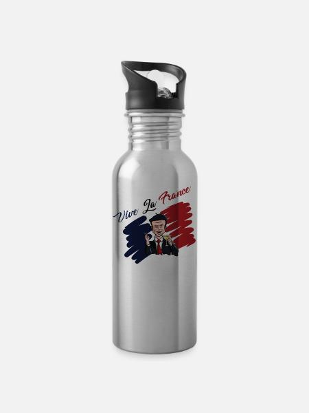 vive la france, Macron, Paris - Trinkflasche mit integriertem Trinkhalm - Lightsilver